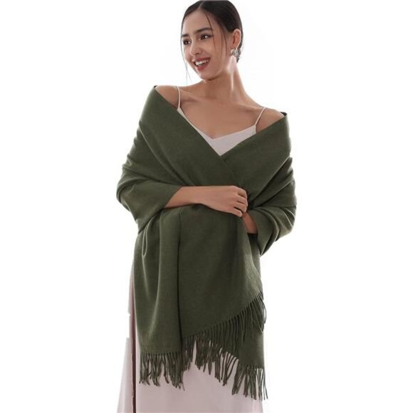 Women Pashmina Shawls Wraps Warm Soft Green - Picture 1 of 7